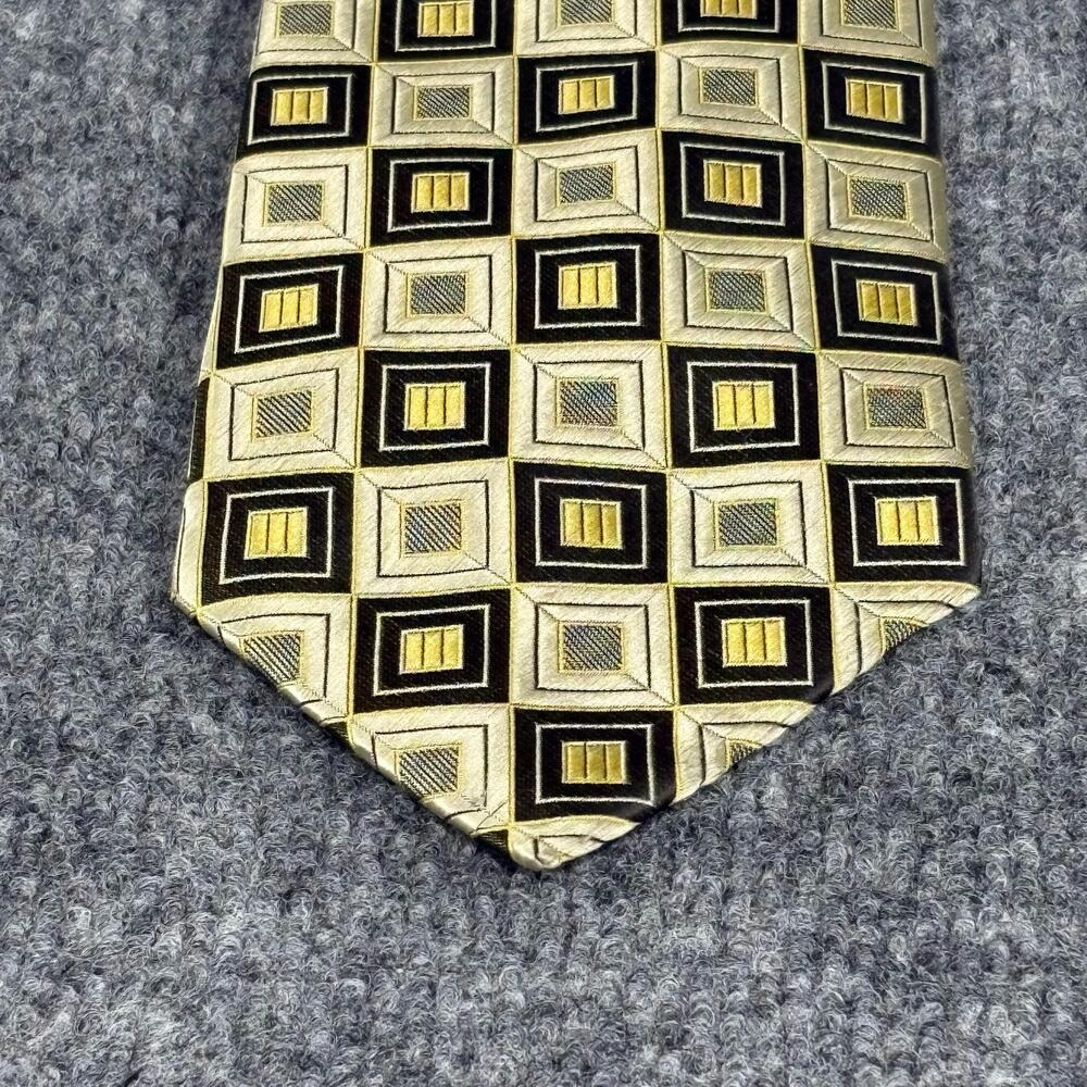 Stacy Adams Tie Mens One Size Gold Microfiber Geometric Hand Made China Pattern